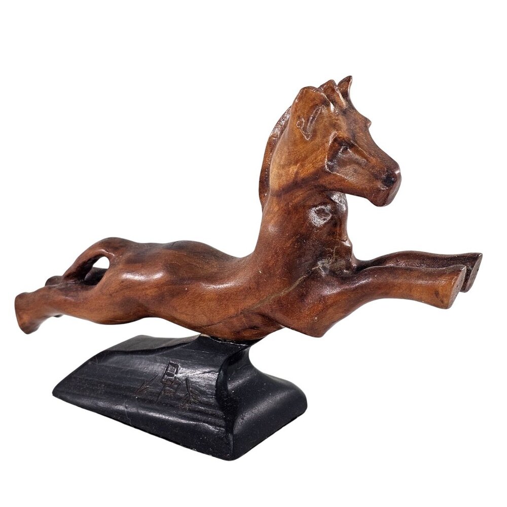 Handcrafted Wooden Horse Sculpture Jumping By W.L. Bill Payne Oklahoma Folk Art